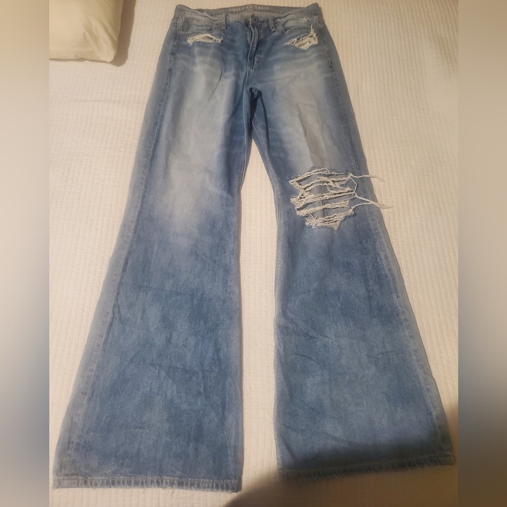 American Eagle Outfitters Light Blue Distressed Flare Jeans